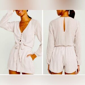 Abercrombie & Fitch Striped Jumpsuit - Cream and Brown